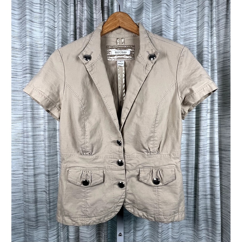 Khaki Utility Jacket‎ White House Black Market Women's Short Sleeve Size 8